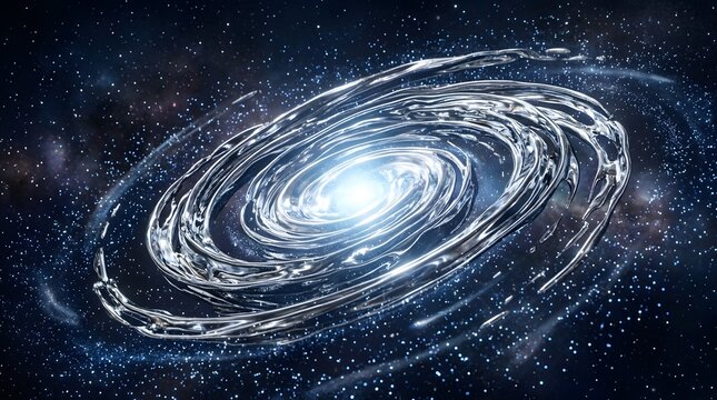 Abstract liquid metal galaxy spiral with bright light center