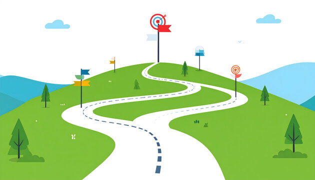 Path to success illustrating a business plan and strategic goals for reaching milestones with generative AI