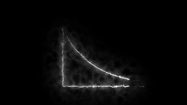 White Glowing Graph with Smoke Effect Showing a Decreasing Curve on Black chart line