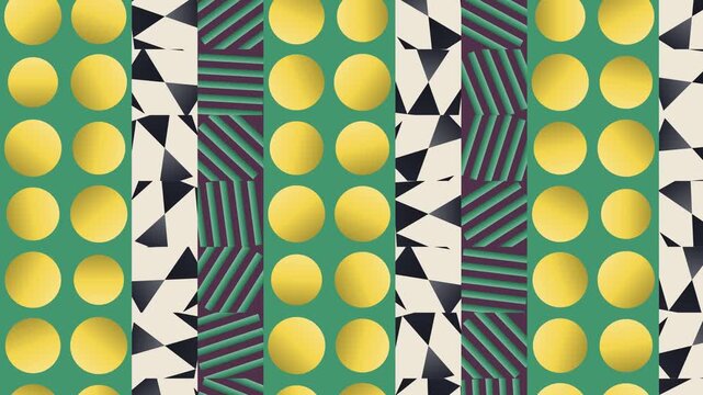 Seamless abstract pattern loop in maroon, green, cream - minimalist animated 4K motion background for video editing, social media and presentation