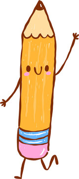 Back to School Supply Pencil Cartoon Character Hand Drawn