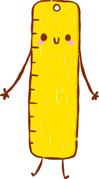 Back to School Supply Ruler Cartoon Character Hand Drawn