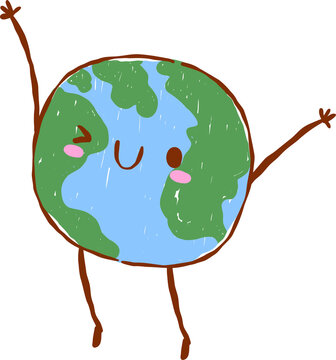 Back to School Supply Happy Earth Cartoon Character Hand Drawn