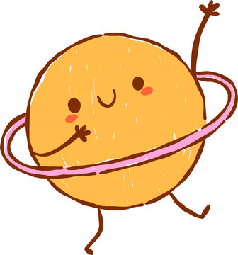 Back to School Supply Saturn Planet Cartoon Character Hand Drawn