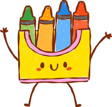 Back to School Supply Crayon Box Cartoon Character Hand Drawn