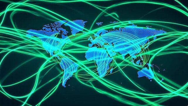 Global network connections on world map