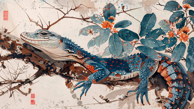 Vivid Alligator Lizard Reptile Painting