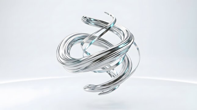 Abstract 3d render of a metallic twisted ribbon shape isolated on white background