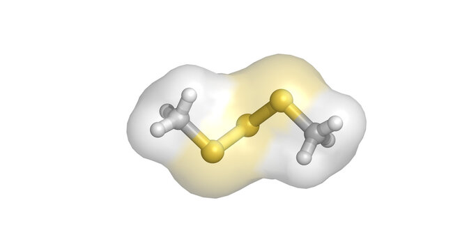 Dimethyl trisulfide, volatile organosulfur compound in flavor chemistry and cell signaling, 3D molecule 4K