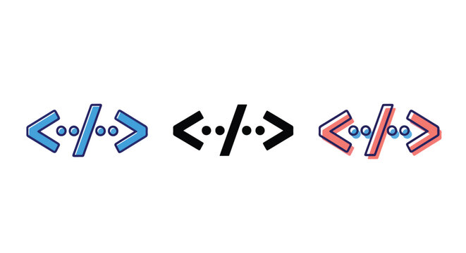 Programming code brackets vector icon set: Line and glyph solid icon and logo template - Clipart, sticker - icon set