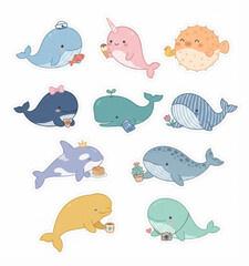 Naklejka premium Adorable Whale Mascot Cartoon Isolated on White Background