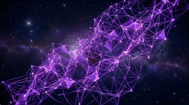 Futuristic glowing purple network extending through starry space, digital connectivity concept background