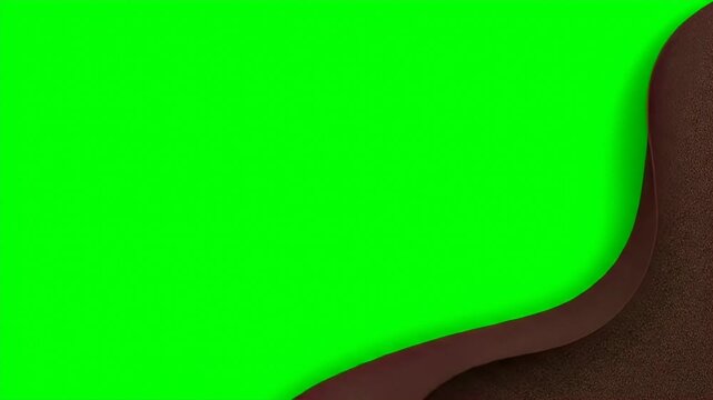 Abstract green screen background with dark brown wavy paper cut layer frame template for video editing chroma key composition layout