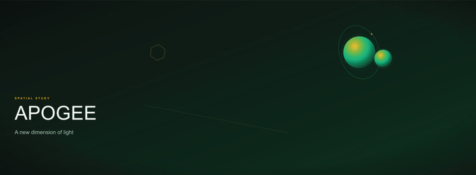 Futuristic Apogee space background with glowing green planets, abstract cosmic light dimension vector, dark cinematic galaxy atmosphere for landing pages