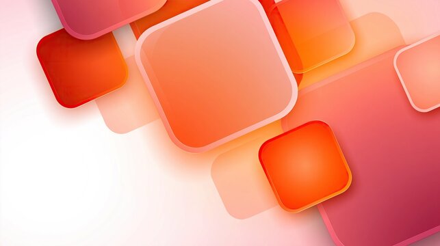 Overlapping transparent rounded corner squares in warm gradient shades of orange red and pink creating soft modern abstract geometric background