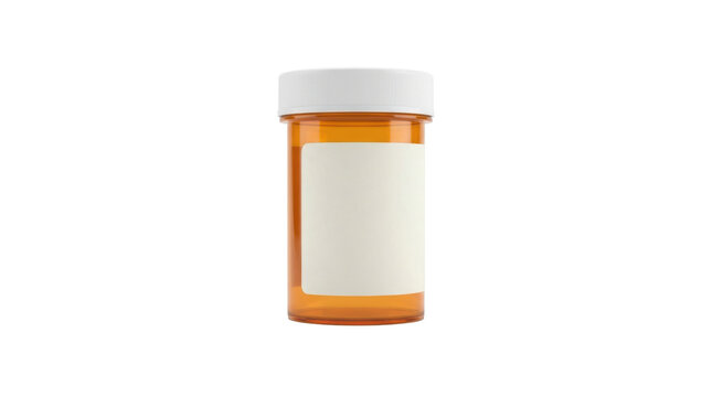 Empty Prescription Bottle: A single amber prescription pill bottle with a white cap sits empty on a clean surface, waiting to be filled, symbolizing the need for medication or treatment.
