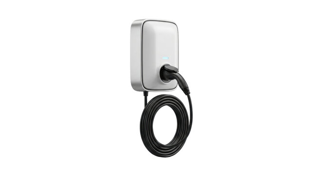 Electric Vehicle Charger: A modern, wall-mounted electric vehicle charging station with a connected charging cable, ready to power up an eco-friendly automobile.
