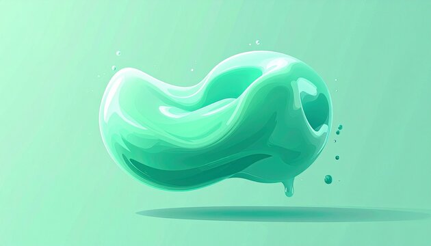 Smooth Turquoise Gelatinous Blob Isolated on Light Background.