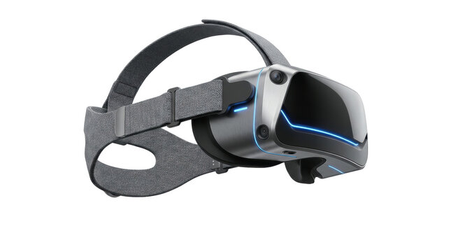 Virtual Reality Headset: A sleek, modern virtual reality headset with glowing blue accents, ready to immerse the user in a digital world.