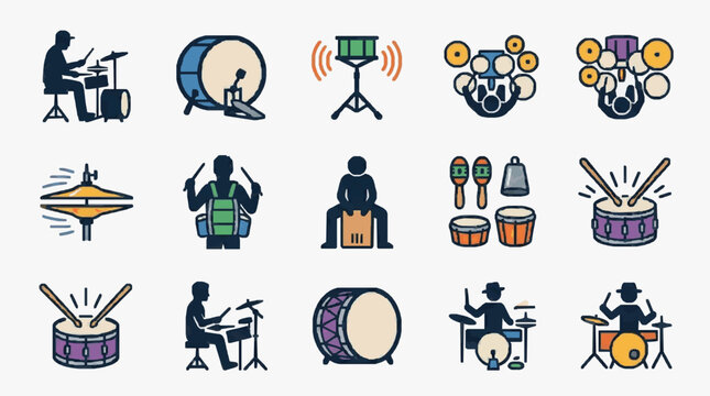 Illustrated Band Musicians Playing Various Instruments.
