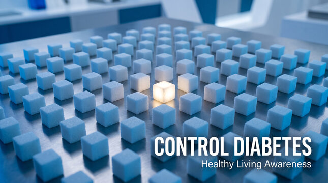 Glowing illuminated cube standing out amidst uniform white sugar blocks on metallic reflective surface with brightly represent uniqueness uniqueness health awareness