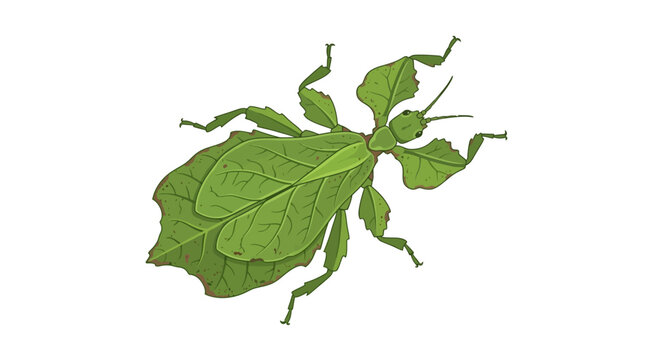 Green phyllium leaf insect vector illustration for nature and biology design