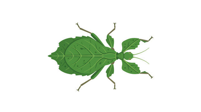 Minimalist flat vector illustration of a leaf insect isolated on white background