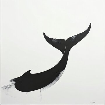 Minimalist black whale tail illustration on light background.