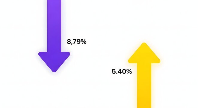 Yellow and purple arrows showing different percentage values on white background