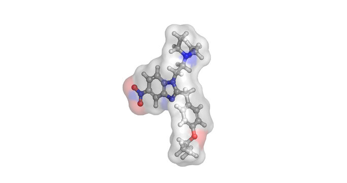 Isotonitazine, potent synthetic benzimidazole opioid analgesic, 3D molecule 4K