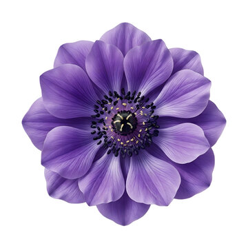 Vibrant purple hibisious flower head isolated on transparent background, realistic top view botanical bloom for floral design and invitation, PNG.