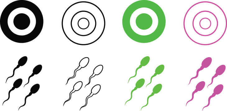 Sperm cells race toward eggs in fertility treatment journey,Abstract sperm set icon, sperm icon and sperm vector that runs towards the egg,Sperm icon flat editable icon mark set