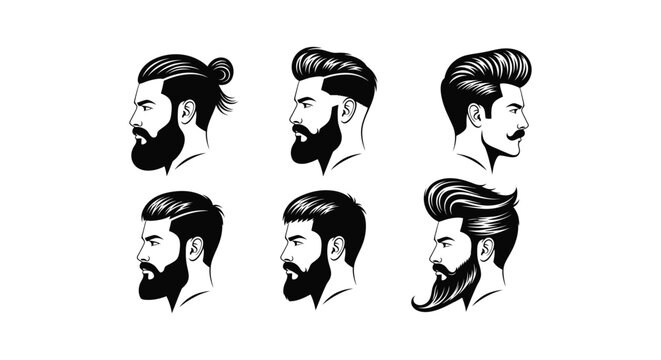 Six stylish men with beards and different hairstyles