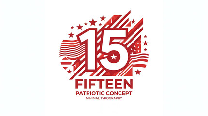 Fototapeta premium Patriotic number 15 graphic concept, red fifteen typography with stars and stripes, 15th anniversary celebratory emblem for national holidays