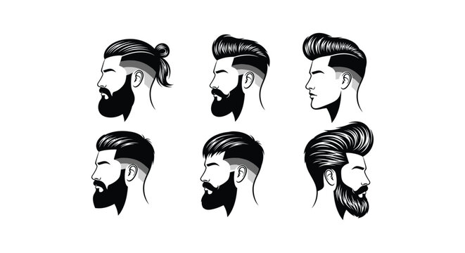 Six men with beard and hairstyle variations illustration