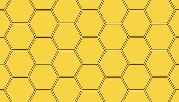 Bright yellow seamless honeycomb pattern represents honey production, beehive structures, and nature background.