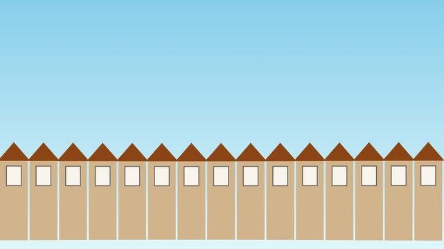 White Wooden Fence with Blue Sky Background for House Exterior Architecture Summer Property Design Vector Illustration