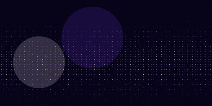 Abstract digital background featuring overlapping glowing circular shapes and a grid of small points with composition overlapping translucent