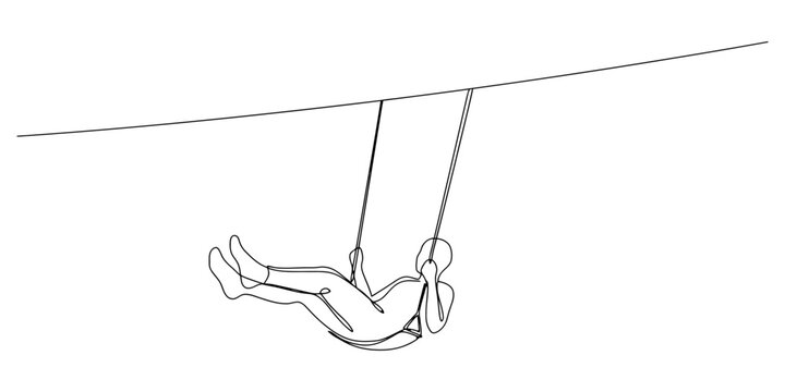 Single one line Continuous one line drawing youg woman swinging on swing silhouette on white background, continuous one line drawing of girl swinging on swing. Vector illustration, Single one line