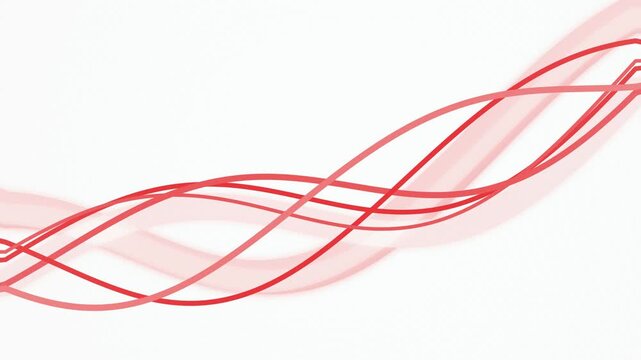 Red and pink ribbons flow gently across a white background in a seamless loop