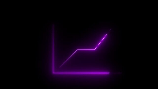 Purple neon line graph with upward trend on black background chart