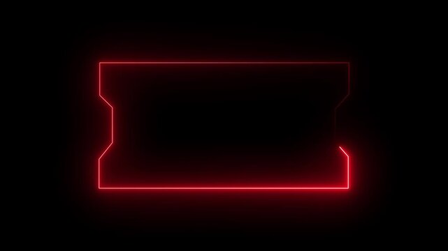 Red neon rectangular frame with cutouts on black background rectangle glowing