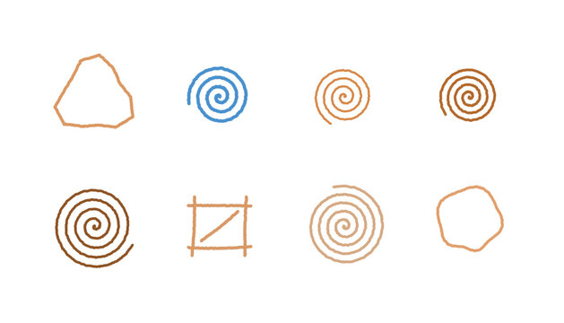 Set of hand drawn sketch icons featuring various spiral and geometric shapes