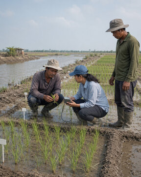 Inspecting a Salt-Tolerant Rice Trial Plot