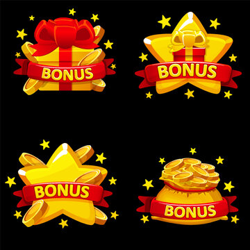Casino Bonus Icons Set with Gift Star Coins and Money Vector