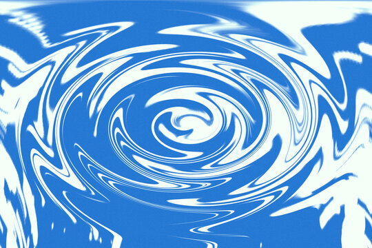 Dynamic deep abstract swirling liquid background of deep azure blue and creamy white, like a circles on the water.