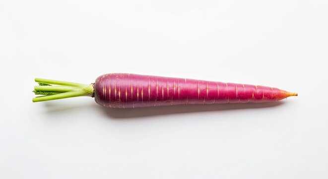 Purple Carrot With Green Top on White Background