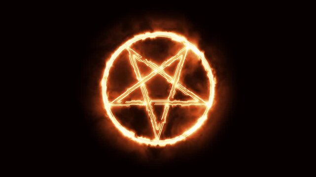 satanic symbol with fiery flames on the alpha channel  background