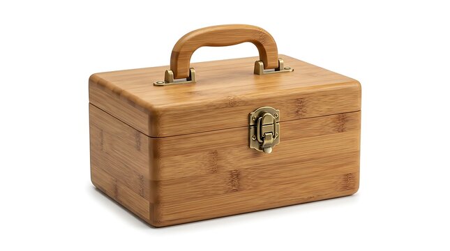 Small wooden storage box with handle isolated on white