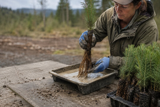 Dipping Seedling Roots in Mycorrhizal Slurry